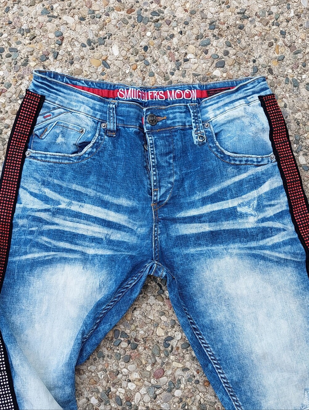 Men's Smugglers Moon red rhinestone Cowboy jeans 36-33